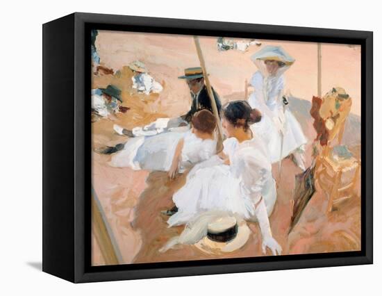 Under the Awning, on the Beach at Zarautz-Joaquín Sorolla y Bastida-Framed Stretched Canvas