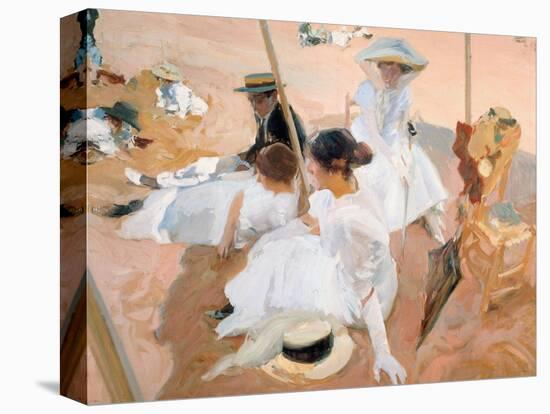 Under the Awning, on the Beach at Zarautz-Joaquín Sorolla y Bastida-Stretched Canvas