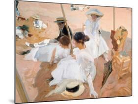 Under the Awning, on the Beach at Zarautz-Joaquín Sorolla y Bastida-Mounted Giclee Print