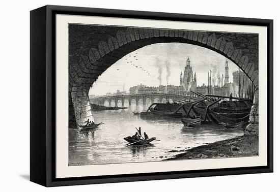 Under the Bridge, Dresden, Germany, 19th Century-null-Framed Stretched Canvas