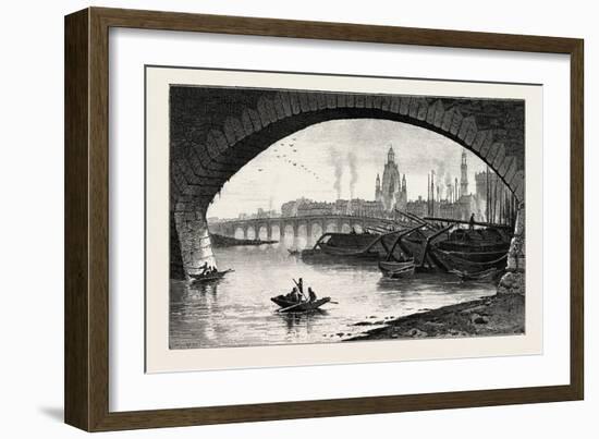 Under the Bridge, Dresden, Germany, 19th Century-null-Framed Giclee Print