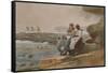 Under the Cliff, Cullercoats , C.1881 (W/C & Graphite on Wove Paper)-Winslow Homer-Framed Stretched Canvas