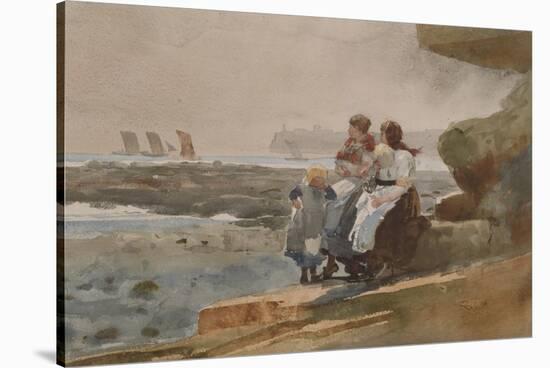 Under the Cliff, Cullercoats , C.1881 (W/C & Graphite on Wove Paper)-Winslow Homer-Stretched Canvas