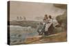 Under the Cliff, Cullercoats , C.1881 (W/C & Graphite on Wove Paper)-Winslow Homer-Stretched Canvas