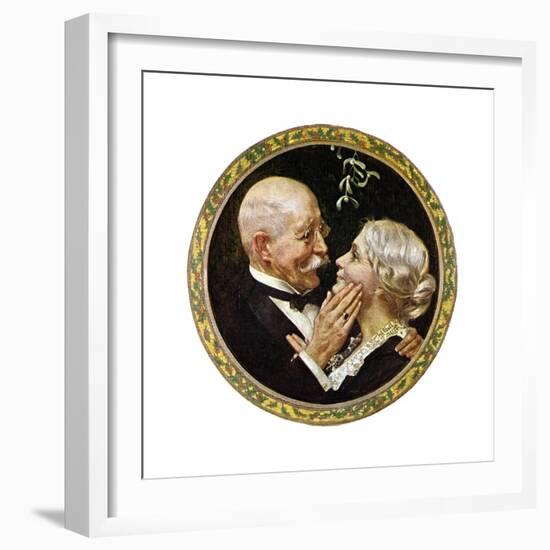 Under the Mistletoe (or Elderly Couple under Mistletoe)-Norman Rockwell-Framed Giclee Print