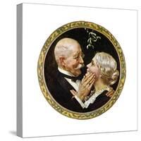 Under the Mistletoe (or Elderly Couple under Mistletoe)-Norman Rockwell-Stretched Canvas