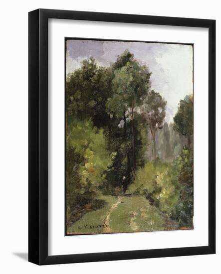 Under the Trees, 1864 (Oil on Board)-Camille Pissarro-Framed Giclee Print