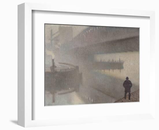 Under Windsor Bridge on the Irwell, Manchester, 1912 (Oil on Linen on Jute)-Adolphe Valette-Framed Giclee Print