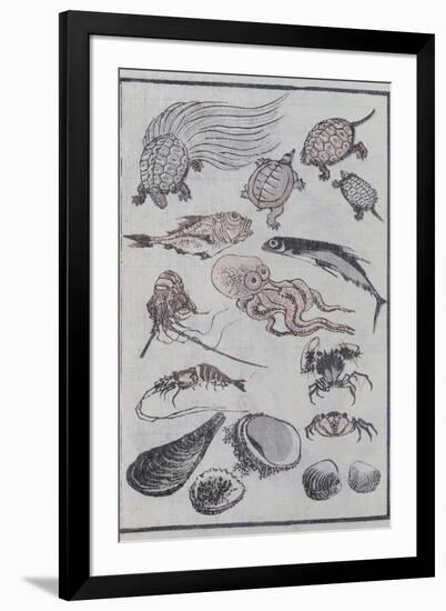 Undersea Creatures, from a Manga (Colour Woodblock Print)-Katsushika Hokusai-Framed Premium Giclee Print