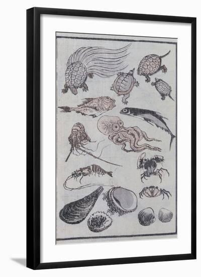 Undersea Creatures, from a Manga (Colour Woodblock Print)-Katsushika Hokusai-Framed Giclee Print