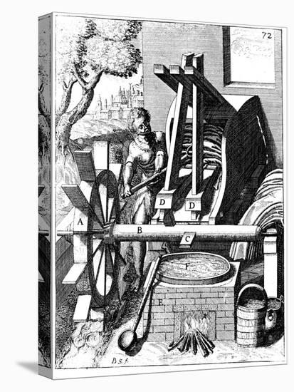 Undershot Water Wheel Powering a Fulling Mill, Copperplate Engraving, 1673-Georg Andreas Bockler-Stretched Canvas
