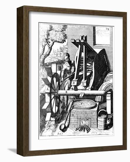 Undershot Water Wheel Powering a Fulling Mill, Copperplate Engraving, 1673-Georg Andreas Bockler-Framed Giclee Print