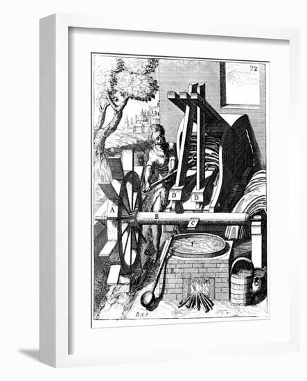 Undershot Water Wheel Powering a Fulling Mill, Copperplate Engraving, 1673-Georg Andreas Bockler-Framed Giclee Print