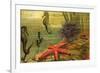 Underwater Scene with Starfish and Seahorses-null-Framed Premium Giclee Print