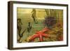 Underwater Scene with Starfish and Seahorses-null-Framed Art Print