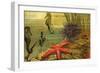 Underwater Scene with Starfish and Seahorses-null-Framed Art Print