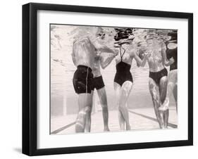 Underwater Shot of Actress Daphne Dayle in Topless, One Piece Swim Suit by Designer Ruben Torres-Paul Schutzer-Framed Photographic Print