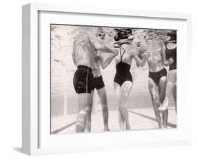 Underwater Shot of Actress Daphne Dayle in Topless, One Piece Swim Suit by Designer Ruben Torres-Paul Schutzer-Framed Photographic Print