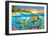 Underwater Turtles-Adrian Chesterman-Framed Art Print