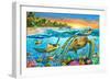 Underwater Turtles-Adrian Chesterman-Framed Art Print