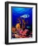 Underwater View of Bristly Puffer Fish (Arothron Hispidus) with Triggerfish and Anthias Fishes-null-Framed Photographic Print