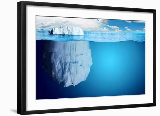 Underwater View of Iceberg with Beautiful Transparent Sea on Background - Illustration.-Niyazz-Framed Art Print