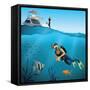 Underwater World and Diving Scene-Nikola Knezevic-Framed Stretched Canvas