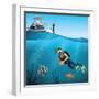 Underwater World and Diving Scene-Nikola Knezevic-Framed Art Print