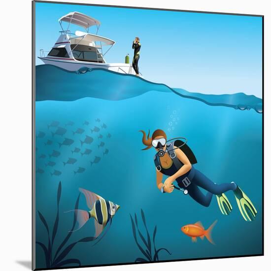 Underwater World and Diving Scene-Nikola Knezevic-Mounted Art Print