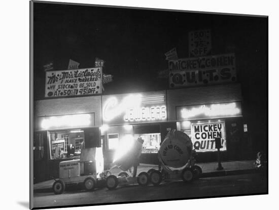 Underworld Character Mickey Cohen's Haberdashery at Night-Peter Stackpole-Mounted Photographic Print