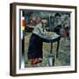 Une Blanchisseuse (A Laundress). Dans Une Cour, Une Femme Courbee Sur Un Bac Sureleve, Occupee a La-Kazimir Severinovich Malevich-Framed Giclee Print