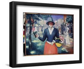 Une Bouquetiere (A Flower Girl). Scene D'ete, La Foule Se Promene Dans Un Parc Public Au Milieu De-Kazimir Severinovich Malevich-Framed Giclee Print