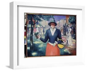 Une Bouquetiere (A Flower Girl). Scene D'ete, La Foule Se Promene Dans Un Parc Public Au Milieu De-Kazimir Severinovich Malevich-Framed Giclee Print