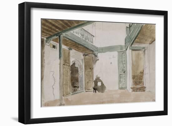 Une cour à Tanger ; 1832-Eugene Delacroix-Framed Premium Giclee Print