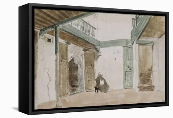 Une cour à Tanger ; 1832-Eugene Delacroix-Framed Stretched Canvas