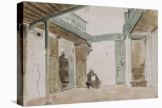 Une cour à Tanger ; 1832-Eugene Delacroix-Stretched Canvas