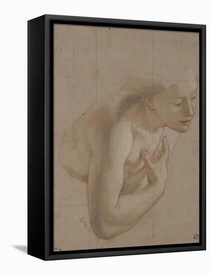 Une demi-figure de femme nue, tournée à droite, une main sur la droite-Antoine Coypel-Framed Stretched Canvas