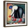 Une Faucheuse (A Reaper). Portrait D'une Paysanne Courbee, Pieds Nus, Recoltant Des Cereales. Peint-Kazimir Severinovich Malevich-Framed Giclee Print