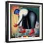 Une Faucheuse (A Reaper). Portrait D'une Paysanne Courbee, Pieds Nus, Recoltant Des Cereales. Peint-Kazimir Severinovich Malevich-Framed Giclee Print