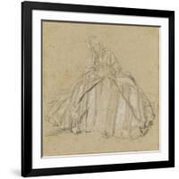 Une femme assise, vêtu d'un large vêtement rayé, les mains dans un manchon-Nicolas Lancret-Framed Giclee Print