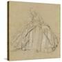 Une femme assise, vêtu d'un large vêtement rayé, les mains dans un manchon-Nicolas Lancret-Stretched Canvas