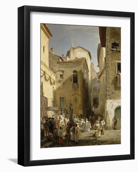 Une fête à Genazzano (Etats romains)-Oswald Achenbach-Framed Giclee Print