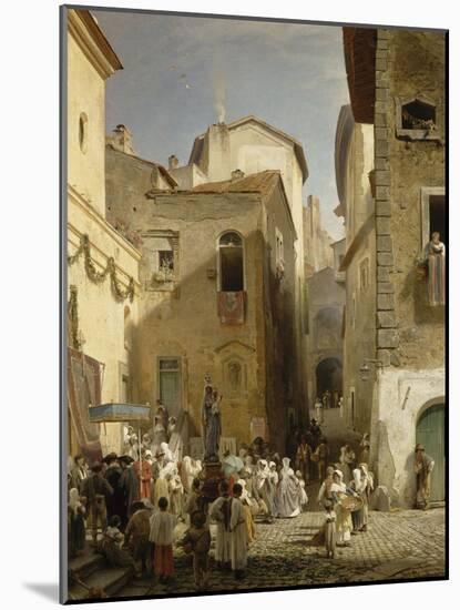 Une fête à Genazzano (Etats romains)-Oswald Achenbach-Mounted Giclee Print