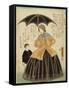 Une Française sous un parapluie accompagnée d'un jeune garçon-Utagawa Yoshitora-Framed Stretched Canvas