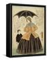 Une Française sous un parapluie accompagnée d'un jeune garçon-Utagawa Yoshitora-Framed Stretched Canvas