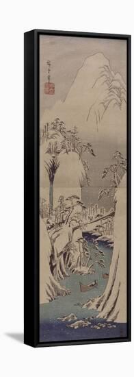 Une gorge enneigée-Ando Hiroshige-Framed Stretched Canvas