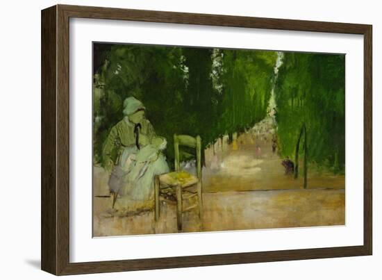 Une nourrice au jardin du Luxembourg-a wetnurse in the Luxembourg-garden. Oil on canvas-Edgar Degas-Framed Giclee Print