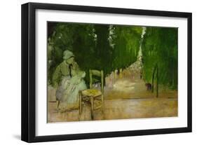 Une nourrice au jardin du Luxembourg-a wetnurse in the Luxembourg-garden. Oil on canvas-Edgar Degas-Framed Giclee Print