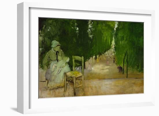 Une nourrice au jardin du Luxembourg-a wetnurse in the Luxembourg-garden. Oil on canvas-Edgar Degas-Framed Giclee Print