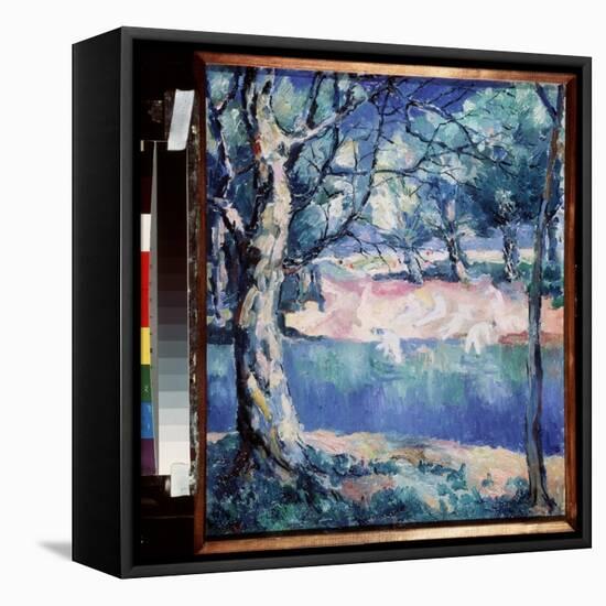 Une Riviere En Foret (A River in Forest). En Plein Ete, Avec Sur La Rive, Des Baigneurs Nus Esquiss-Kazimir Severinovich Malevich-Framed Stretched Canvas